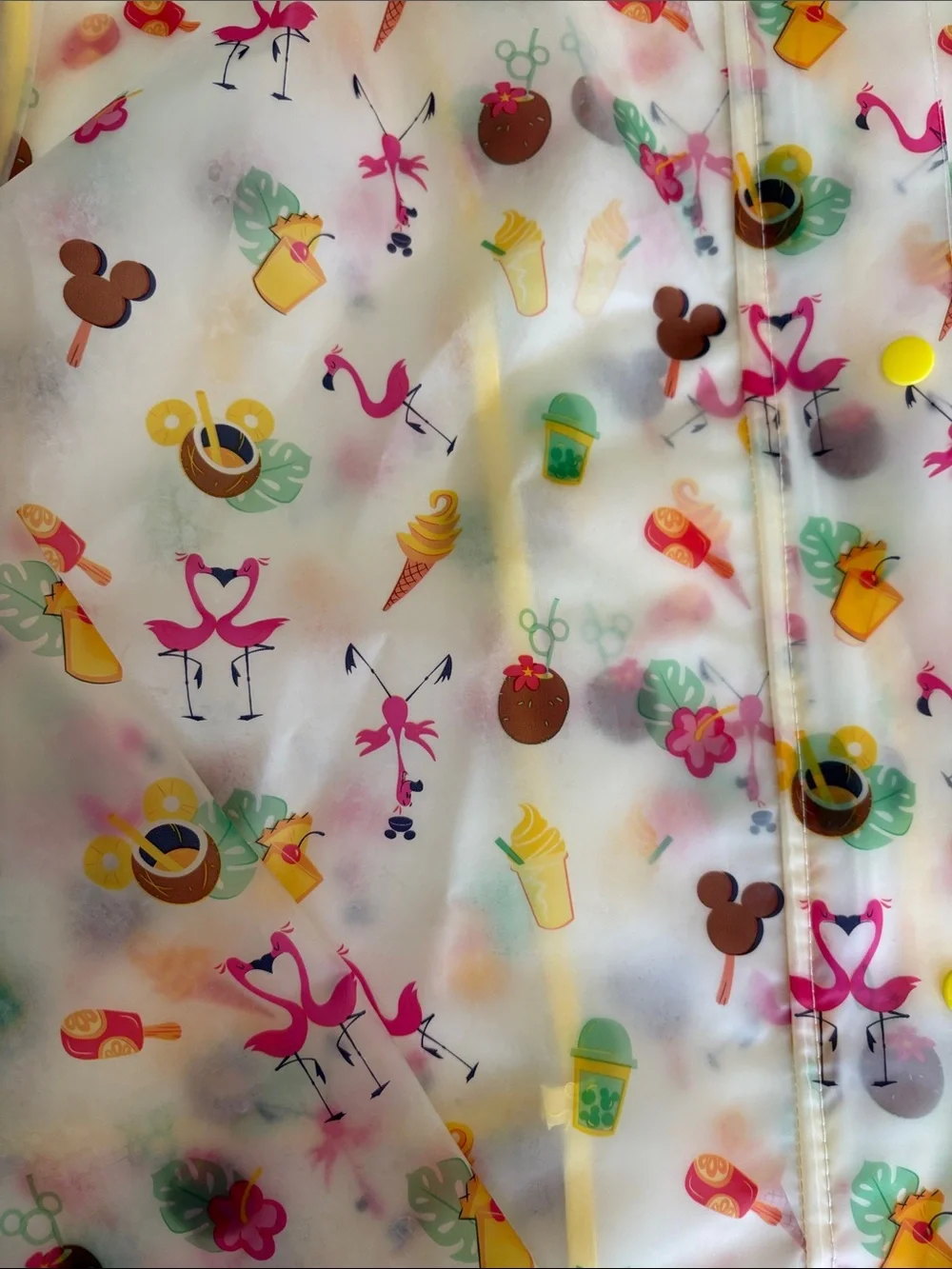 Disney Clear Hooded Rain Jacket with Pink Flamingo & Yellow Trim
